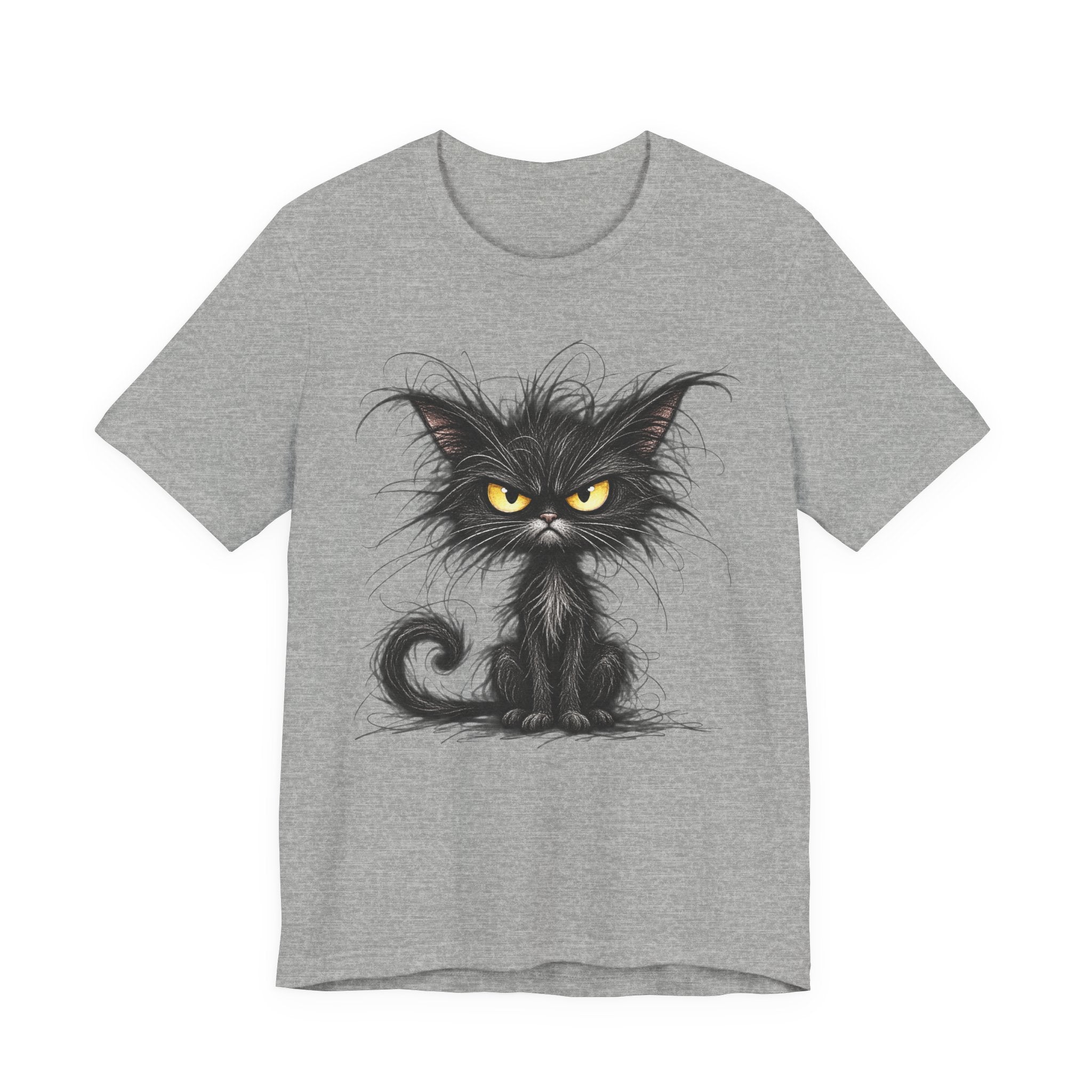 Grumpy Black Cat T‑Shirt — Cute Gothic Cat Tee with Yellow Eyes