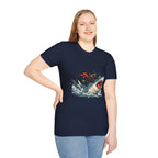 Cat Riding Shark T-Shirt — Retro Surf Graphic Tee for Cat Lovers