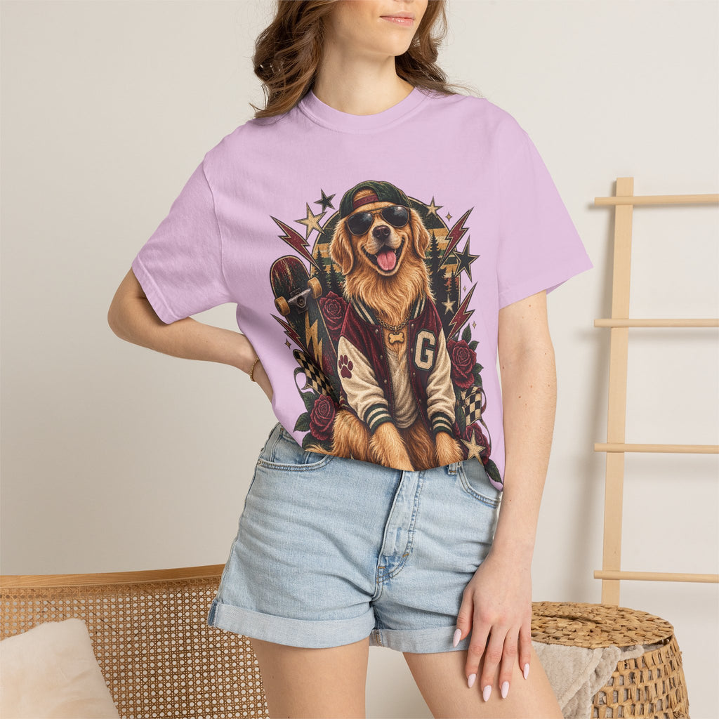 Golden Retriever Varsity T-Shirt — Retro Dog Jacket Design