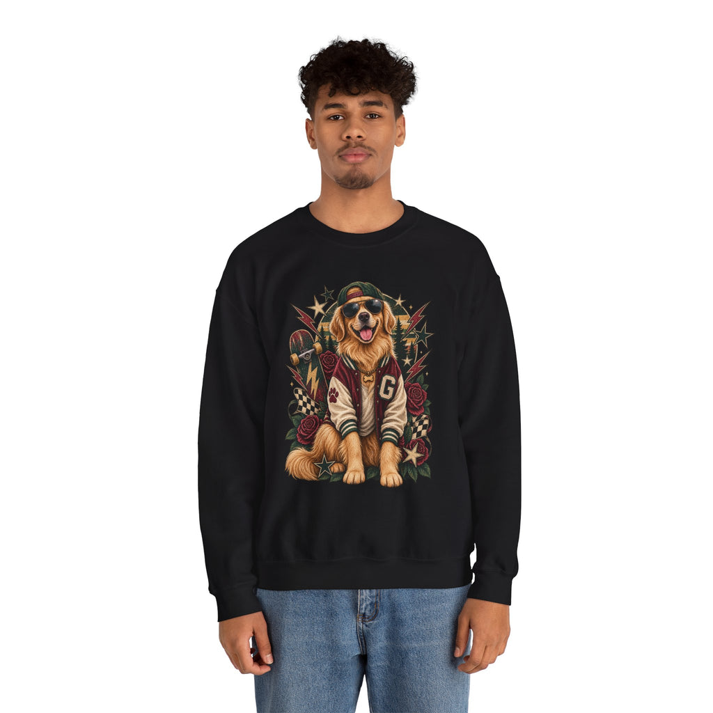 Golden Retriever Varsity Crewneck Sweatshirt — Retro Dog Lover Sweater