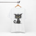 Grumpy Black Cat T‑Shirt — Cute Gothic Cat Tee with Yellow Eyes