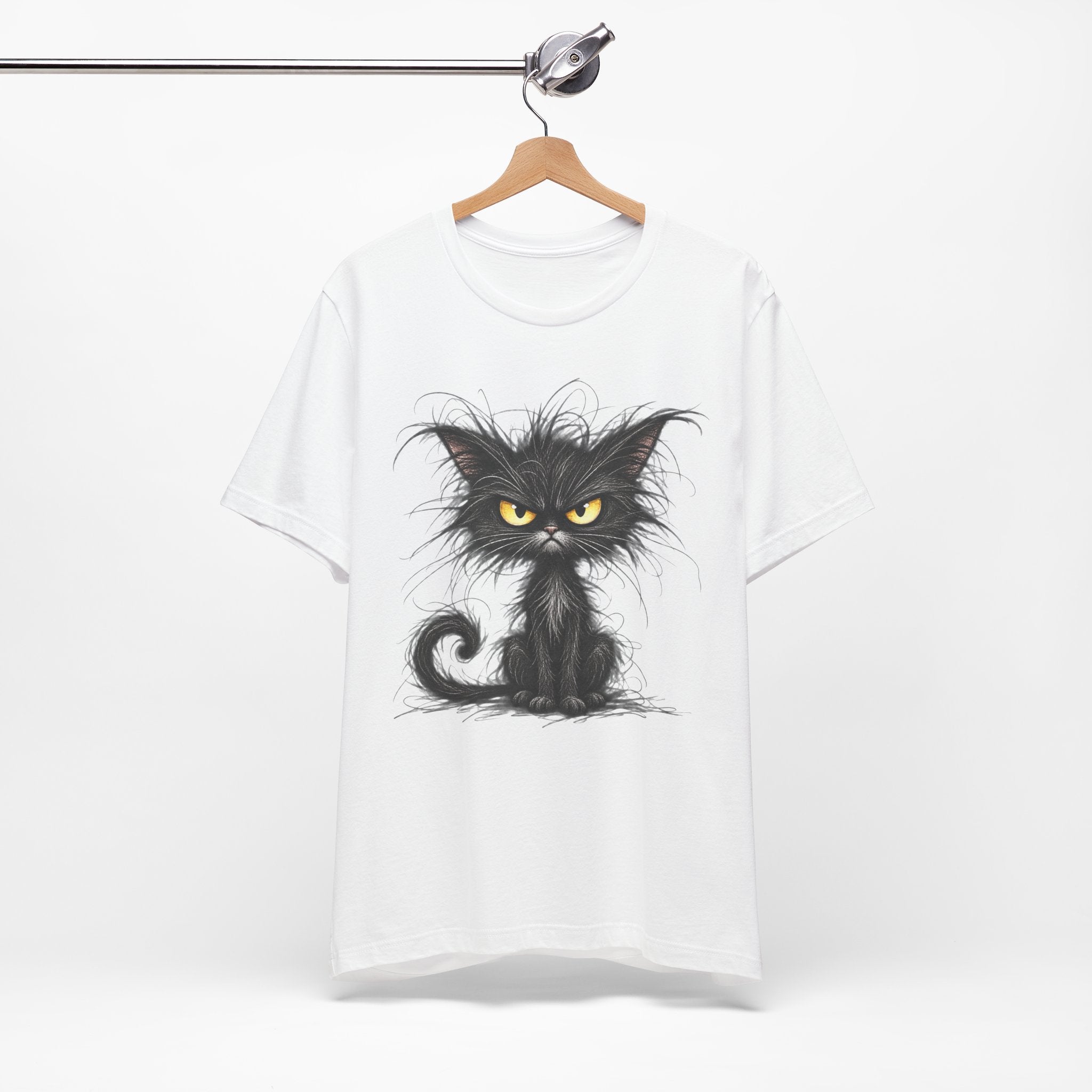 Grumpy Black Cat T‑Shirt — Cute Gothic Cat Tee with Yellow Eyes