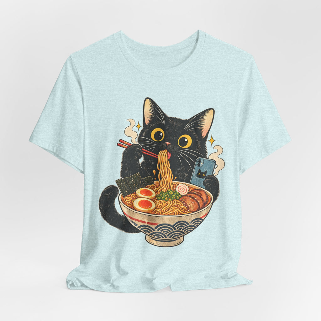 Black Cat Ramen T-Shirt — Cute Kitty Eating Ramen Graphic Tee