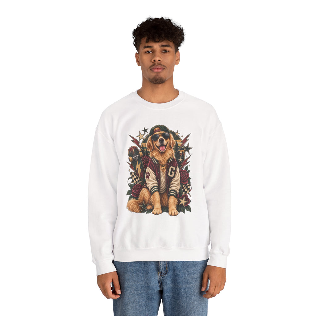 Golden Retriever Varsity Crewneck Sweatshirt — Retro Dog Lover Sweater