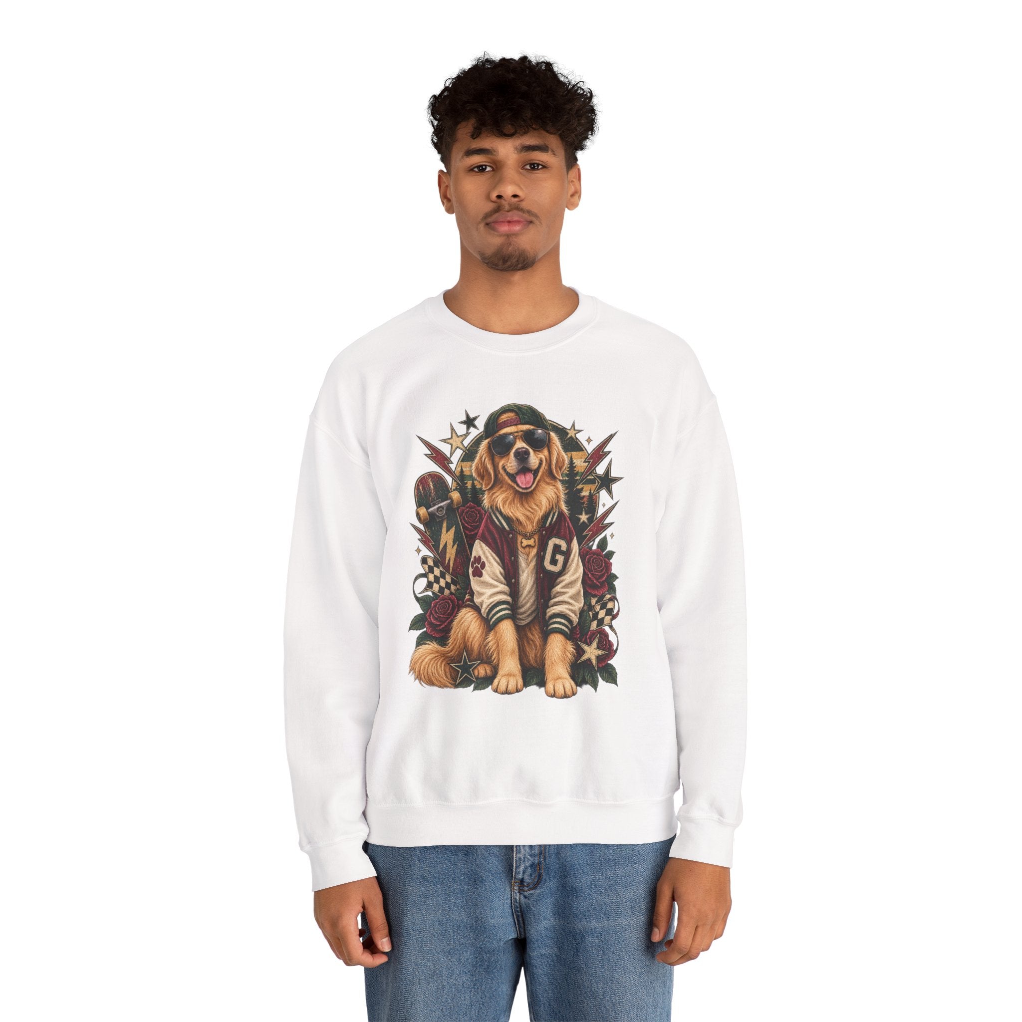 Golden Retriever Varsity Crewneck Sweatshirt — Retro Dog Lover Sweater