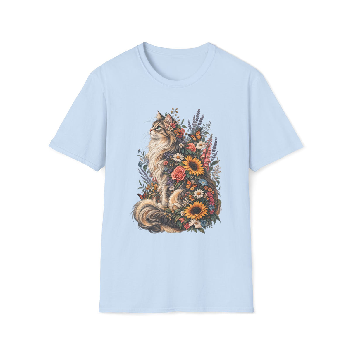 Floral Cat T-Shirt — Sunflower & Wildflower Cat Illustration Tee