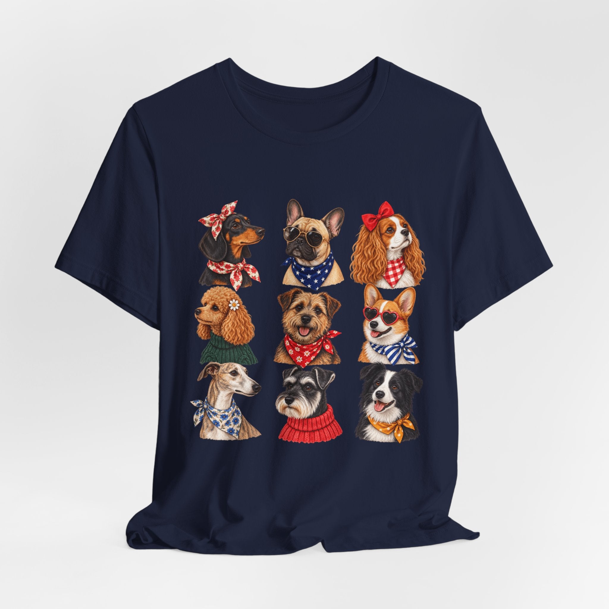 Cute Dog Portraits Tee — Vintage Paw Print Graphic T‑Shirt