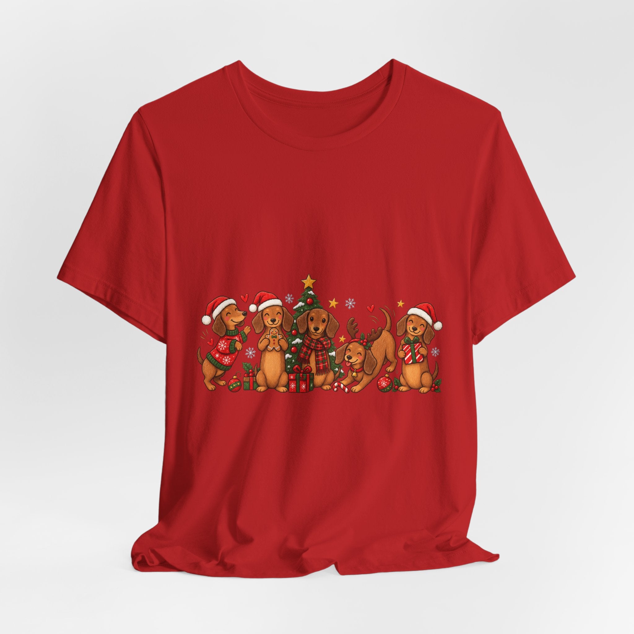 Christmas Dachshund Dogs T-Shirt — Festive Santa Hats & Tree Holiday Tee