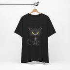 Grumpy Black Cat T‑Shirt — Cute Gothic Cat Tee with Yellow Eyes