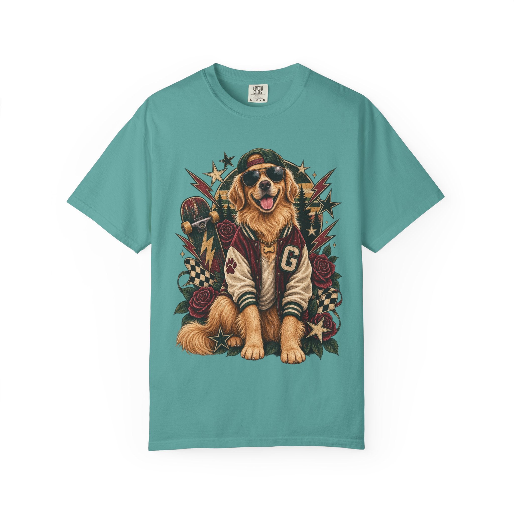 Golden Retriever Varsity T-Shirt — Retro Dog Jacket Design