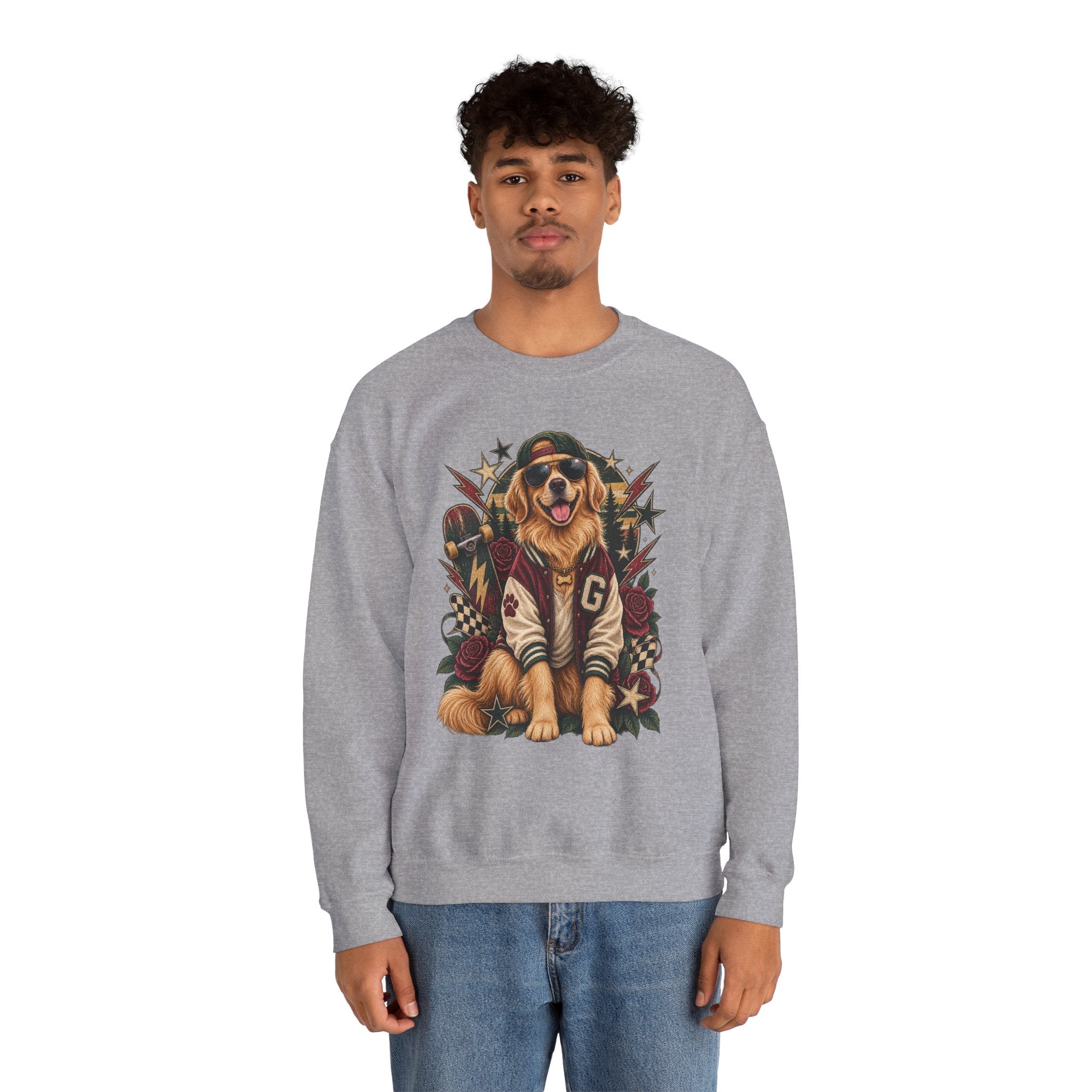 Golden Retriever Varsity Crewneck Sweatshirt — Retro Dog Lover Sweater