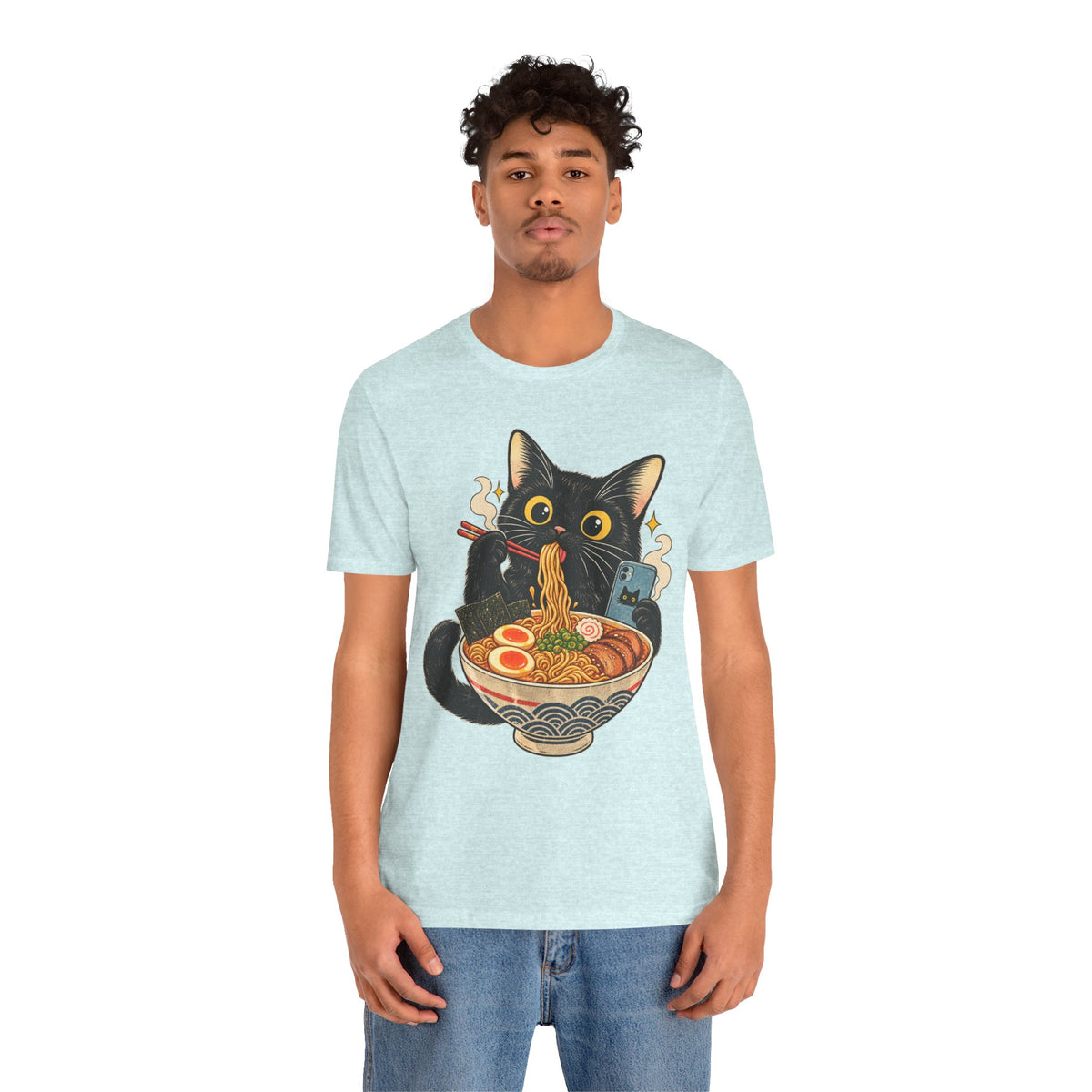 Black Cat Ramen T-Shirt — Cute Kitty Eating Ramen Graphic Tee