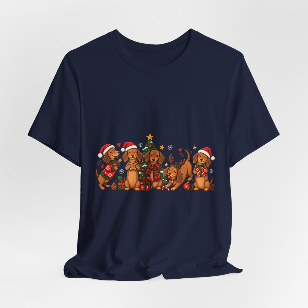 Christmas Dachshund Dogs T-Shirt — Festive Santa Hats & Tree Holiday Tee