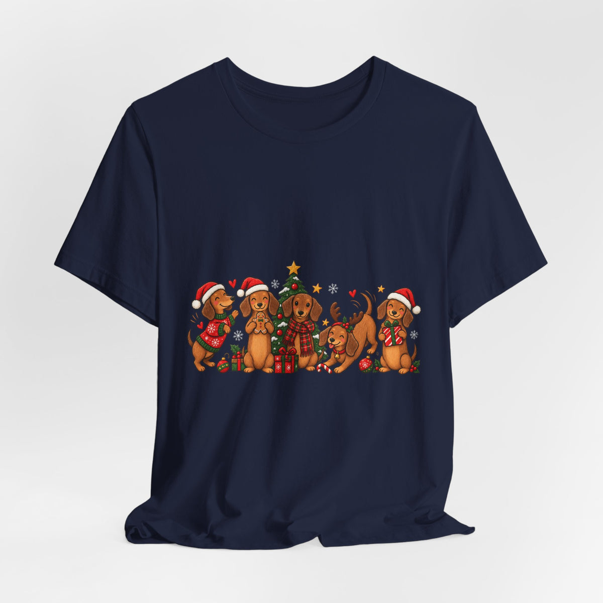 Christmas Dachshund Dogs T-Shirt — Festive Santa Hats & Tree Holiday Tee