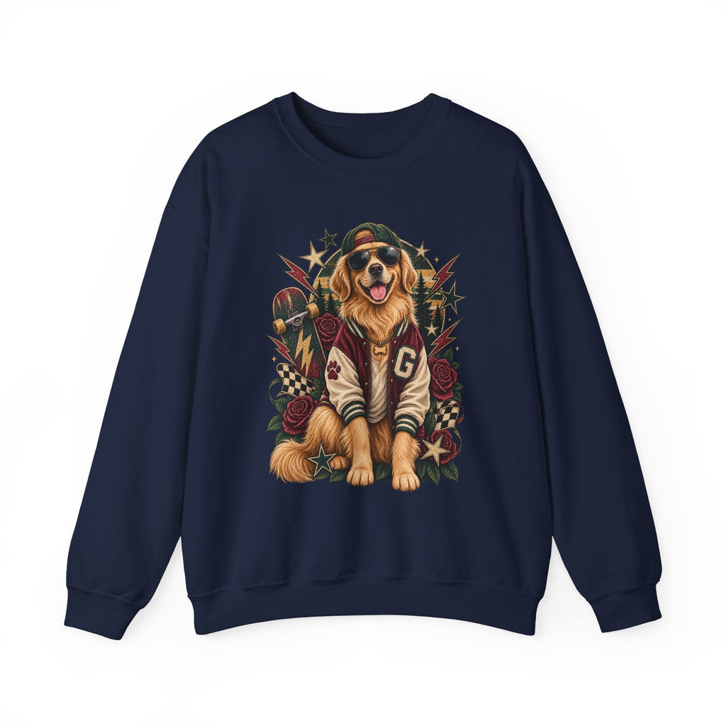 Golden Retriever Varsity Crewneck Sweatshirt — Retro Dog Lover Sweater