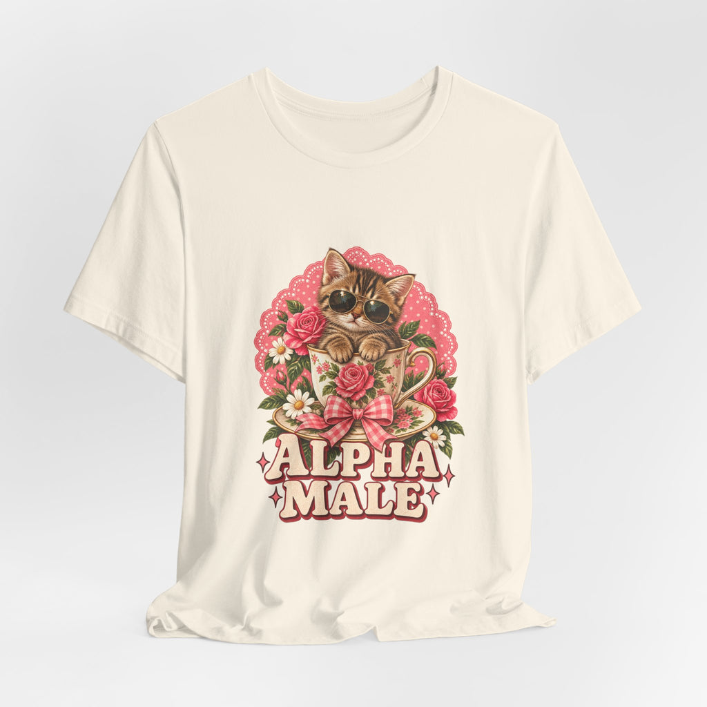 Alpha Male Cat Tee — Retro Floral Cat Graphic T-Shirt