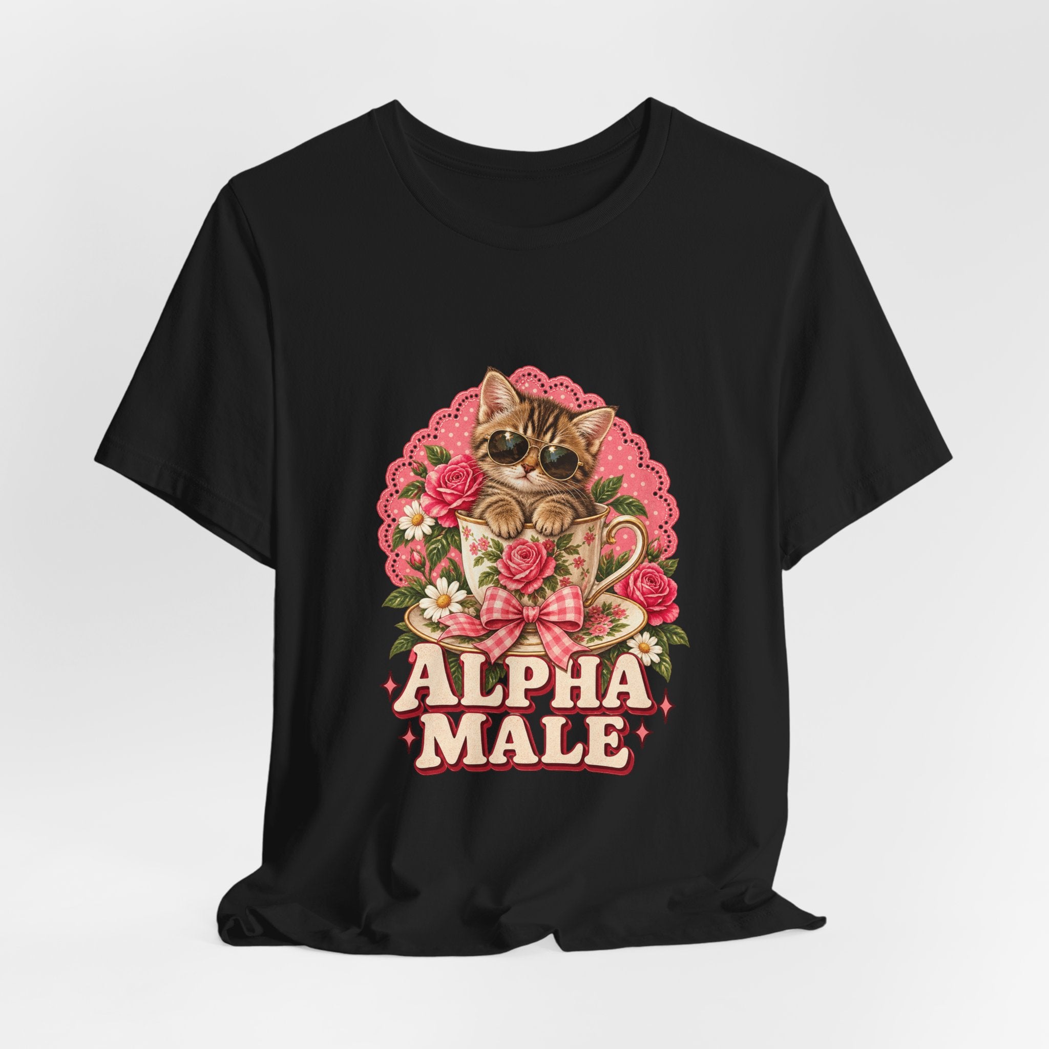 Alpha Male Cat Tee — Retro Floral Cat Graphic T-Shirt
