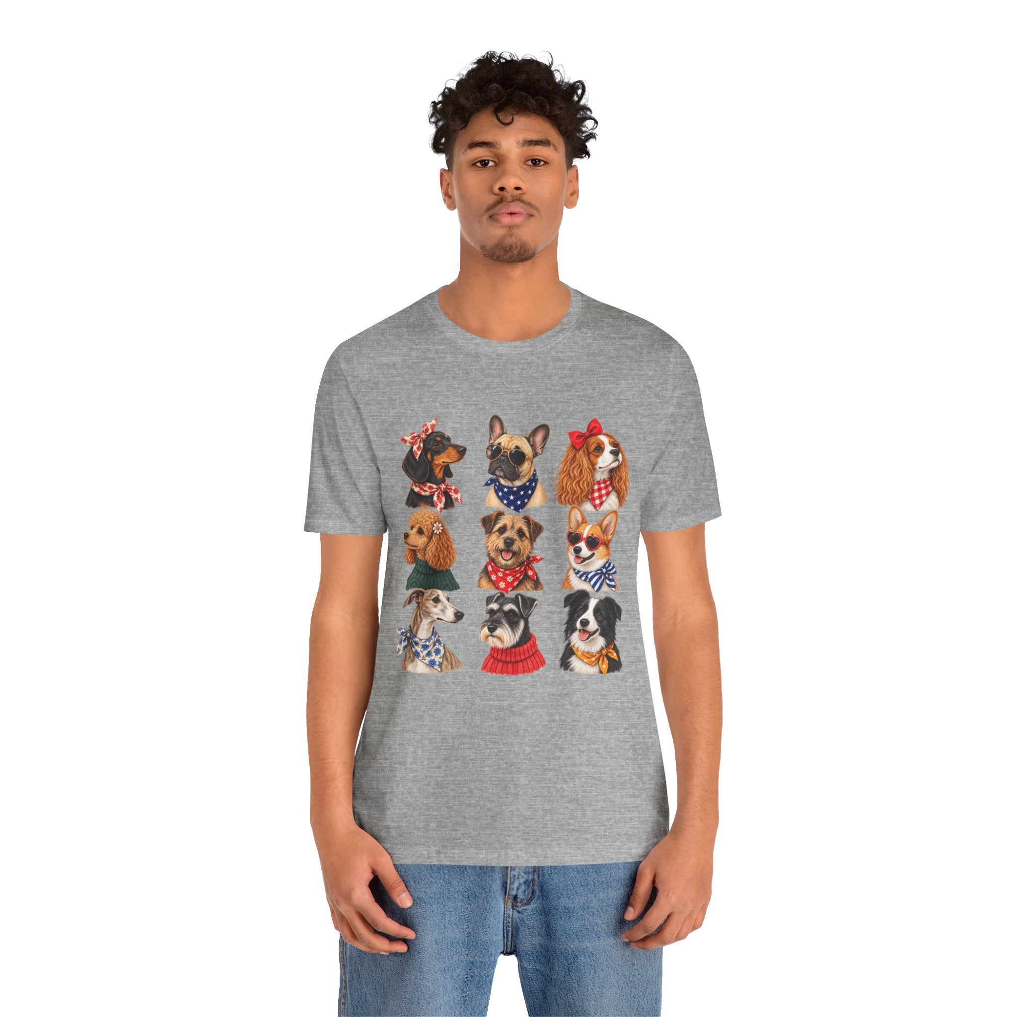 Cute Dog Portraits Tee — Vintage Paw Print Graphic T‑Shirt