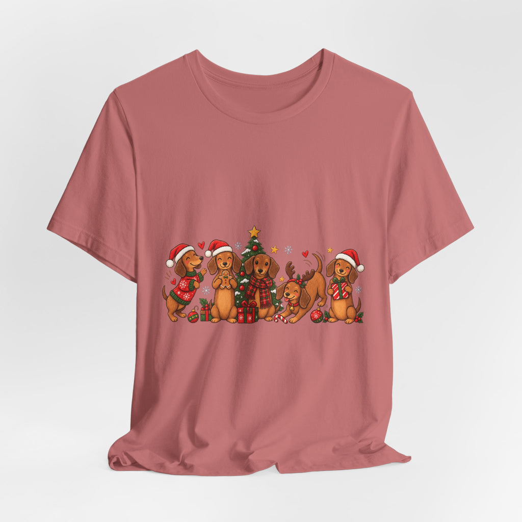 Christmas Dachshund Dogs T-Shirt — Festive Santa Hats & Tree Holiday Tee