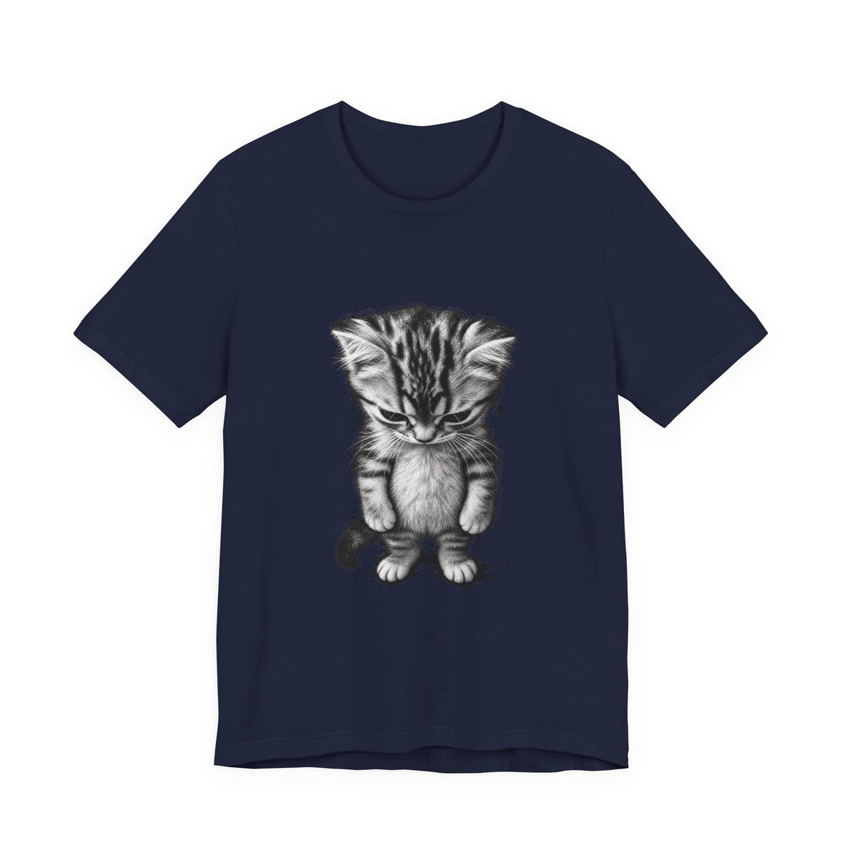 Sad Kitten Illustration T-Shirt — Cute Grayscale Cat Art Tee