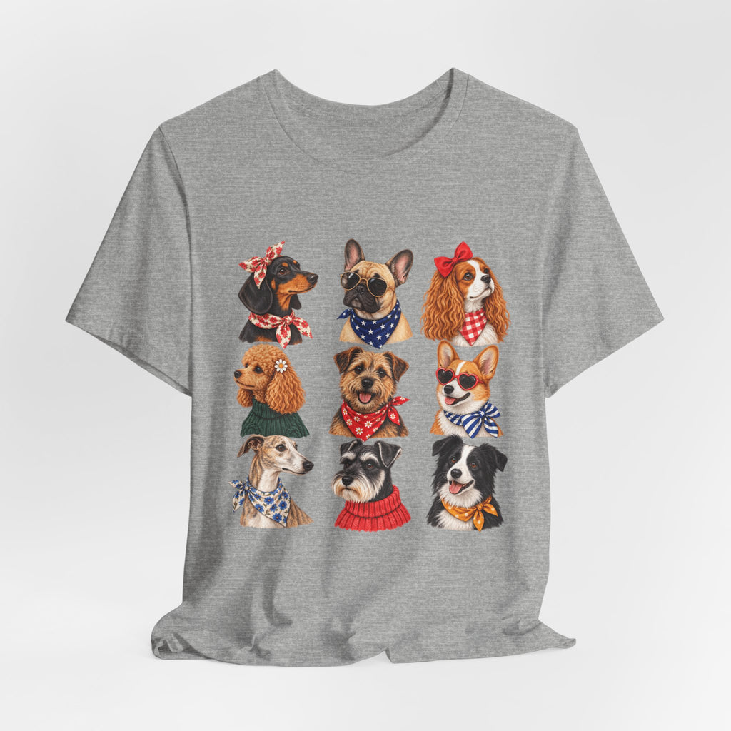 Cute Dog Portraits Tee — Vintage Paw Print Graphic T‑Shirt