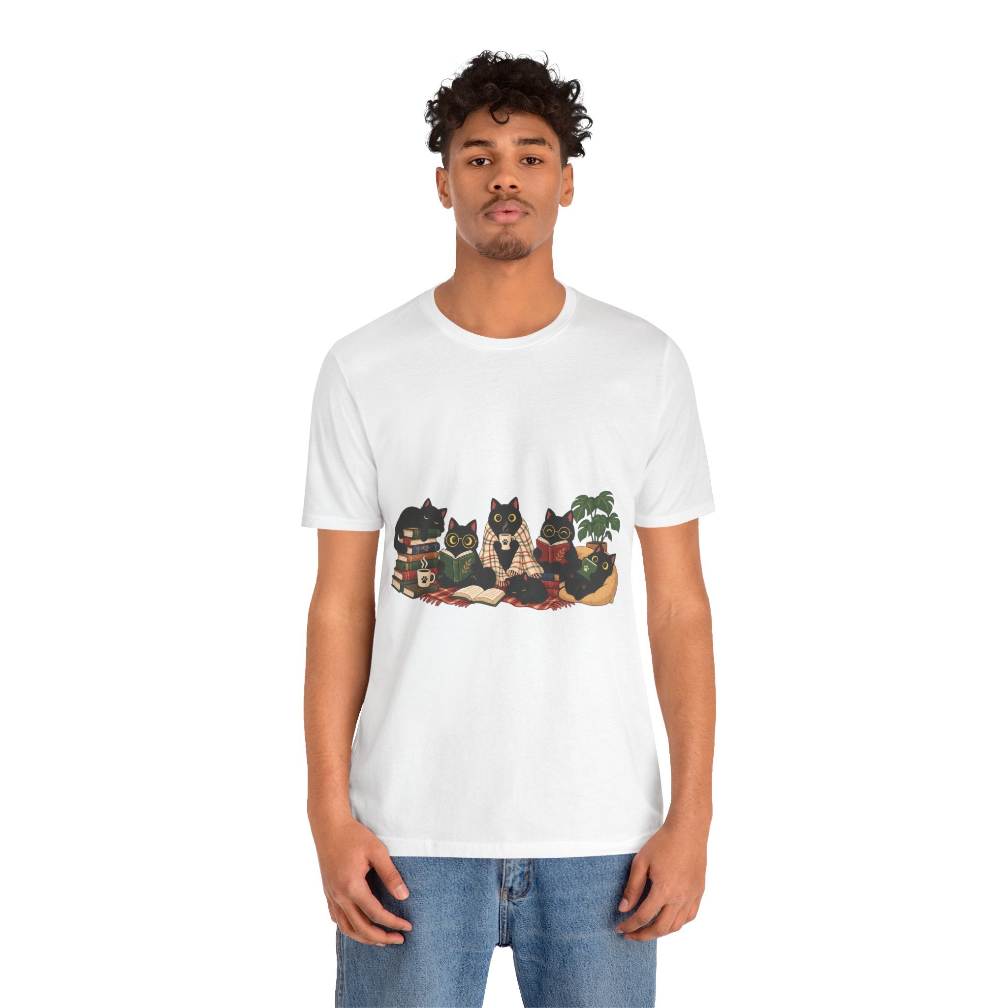Cat Cozy Crew Tee — Cozy Cats on Blankets Graphic T-Shirt