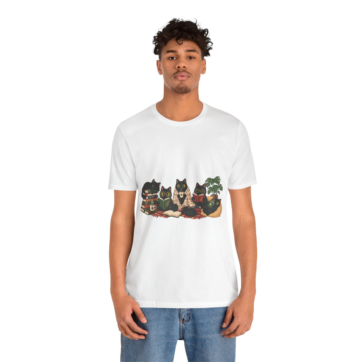 Cat Cozy Crew Tee — Cozy Cats on Blankets Graphic T-Shirt
