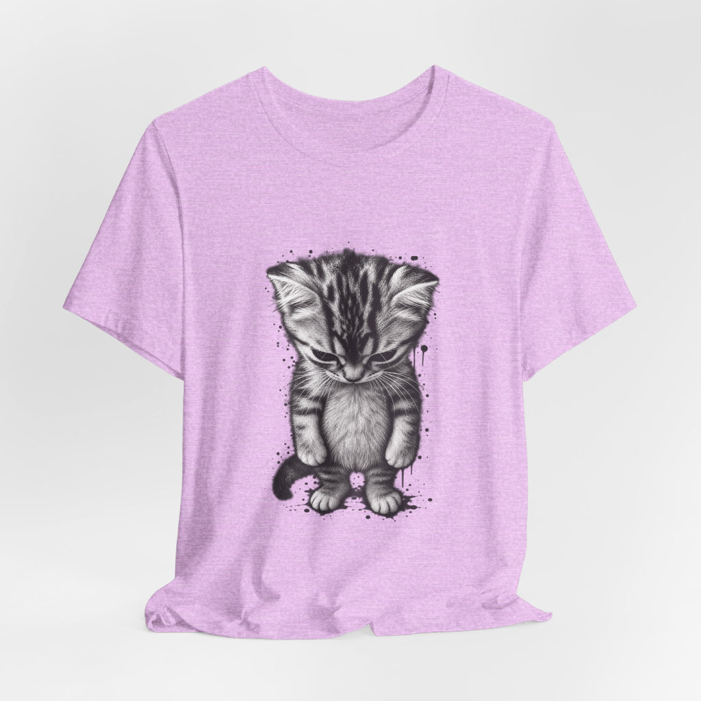 Sad Kitten Illustration T-Shirt — Cute Grayscale Cat Art Tee