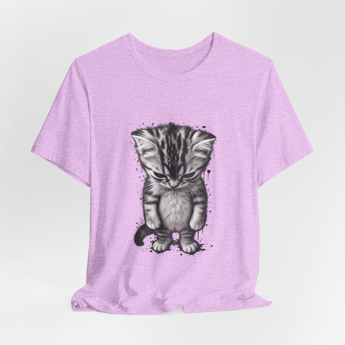 Sad Kitten Illustration T-Shirt — Cute Grayscale Cat Art Tee