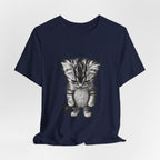 Sad Kitten Illustration T-Shirt — Cute Grayscale Cat Art Tee
