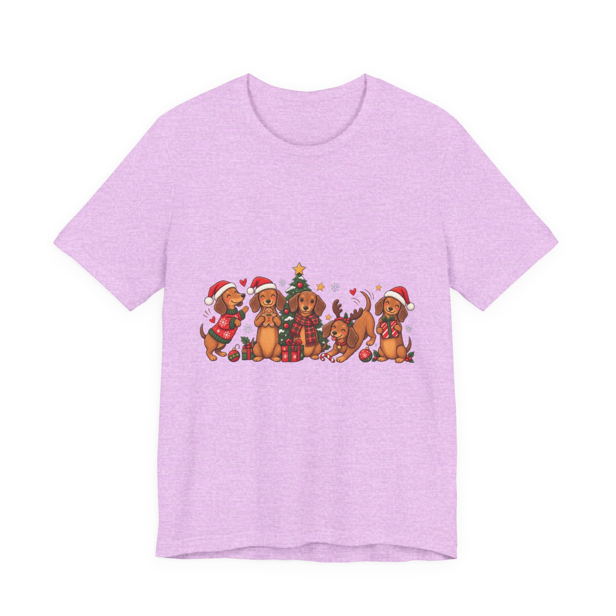 Christmas Dachshund Dogs T-Shirt — Festive Santa Hats & Tree Holiday Tee