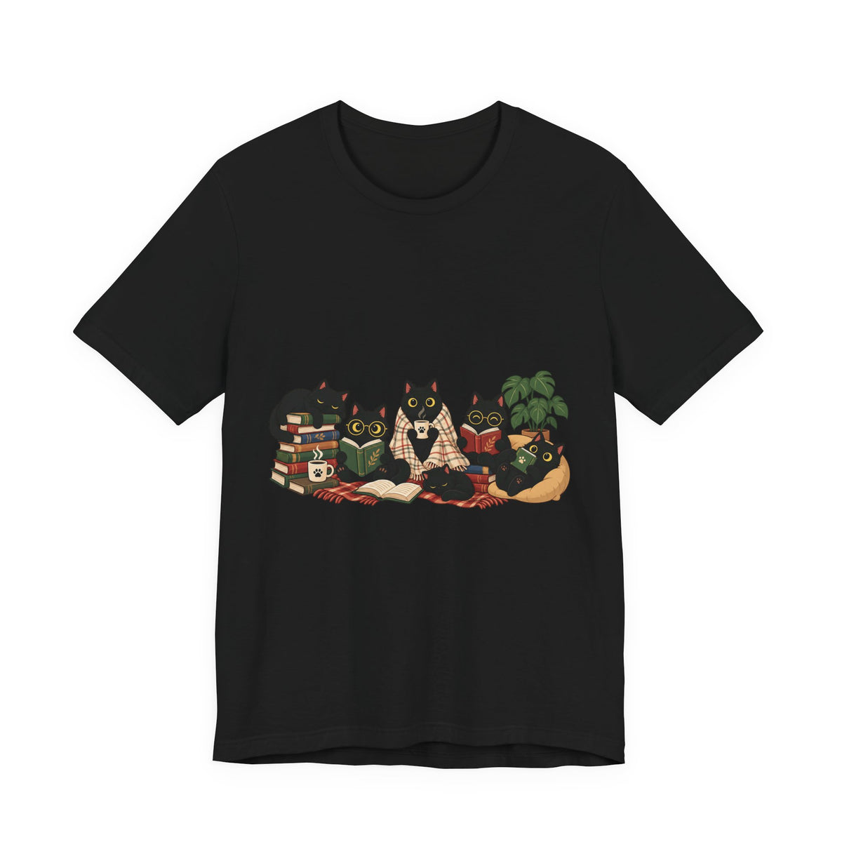 Cat Cozy Crew Tee — Cozy Cats on Blankets Graphic T-Shirt