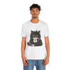 Nope Cat Coffee T‑Shirt — Grumpy Black Cat Holding 'Nope' Mug