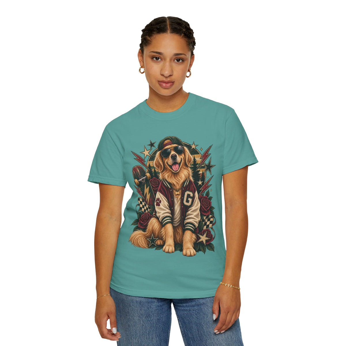 Golden Retriever Varsity T-Shirt — Retro Dog Jacket Design