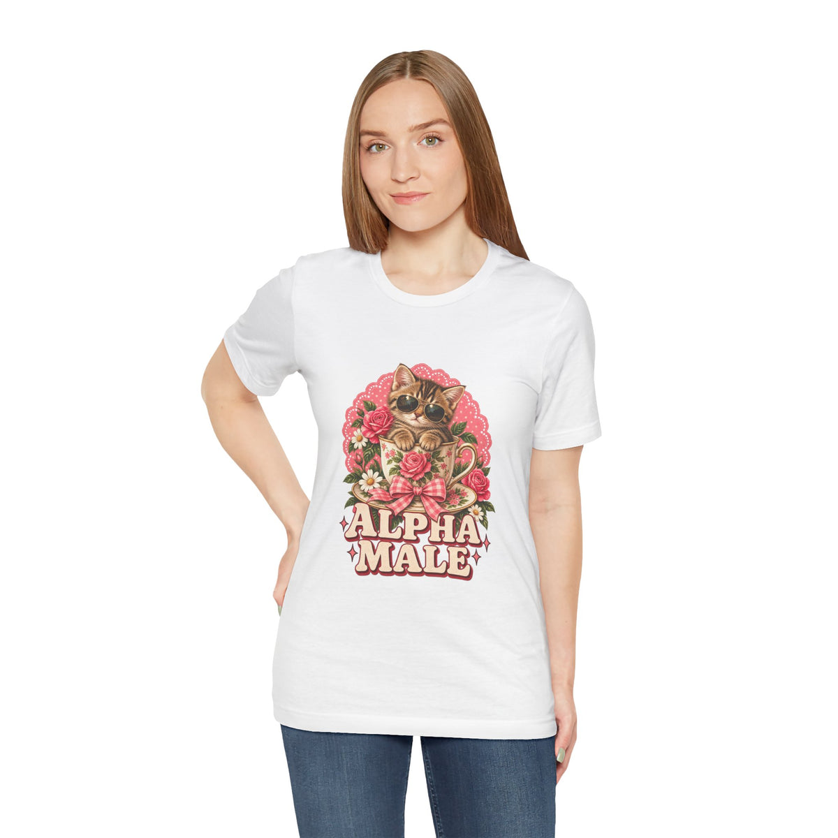 Alpha Male Cat Tee — Retro Floral Cat Graphic T-Shirt