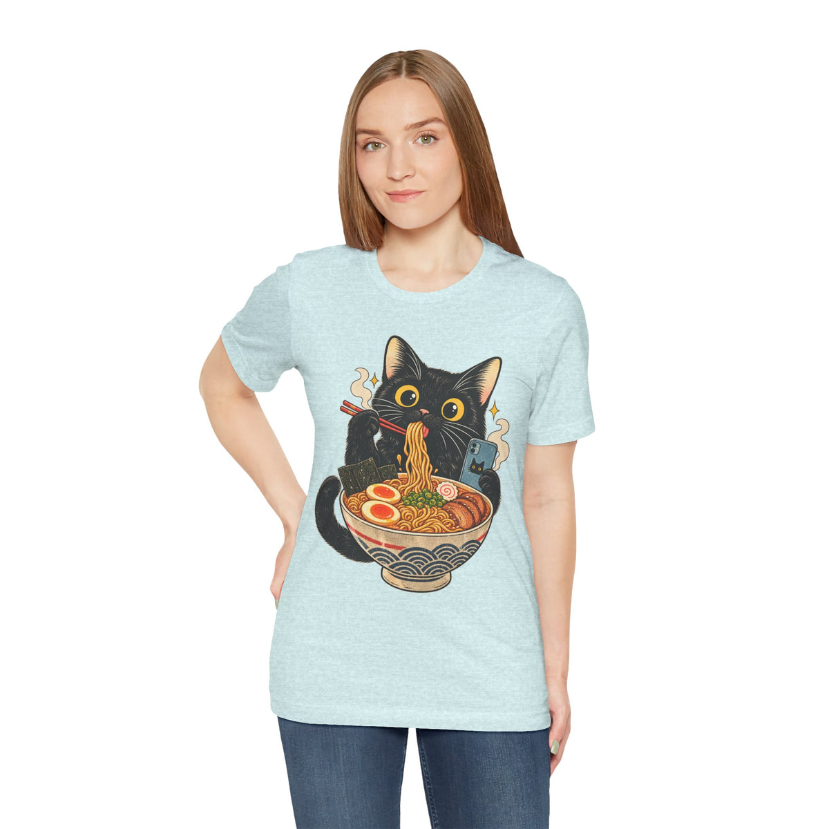 Black Cat Ramen T-Shirt — Cute Kitty Eating Ramen Graphic Tee