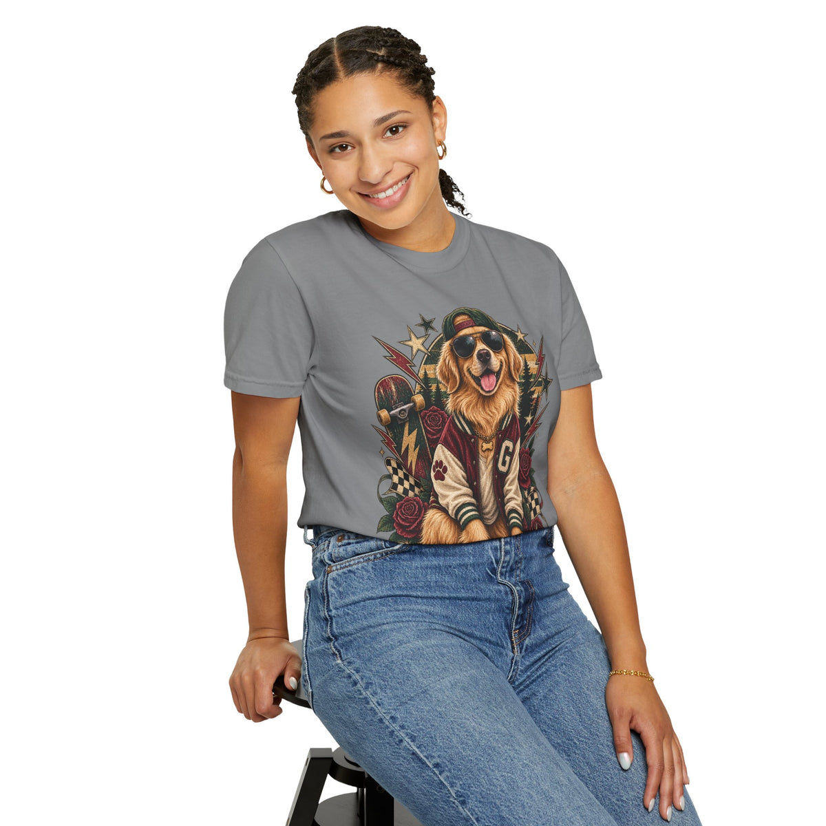 Golden Retriever Varsity T-Shirt — Retro Dog Jacket Design