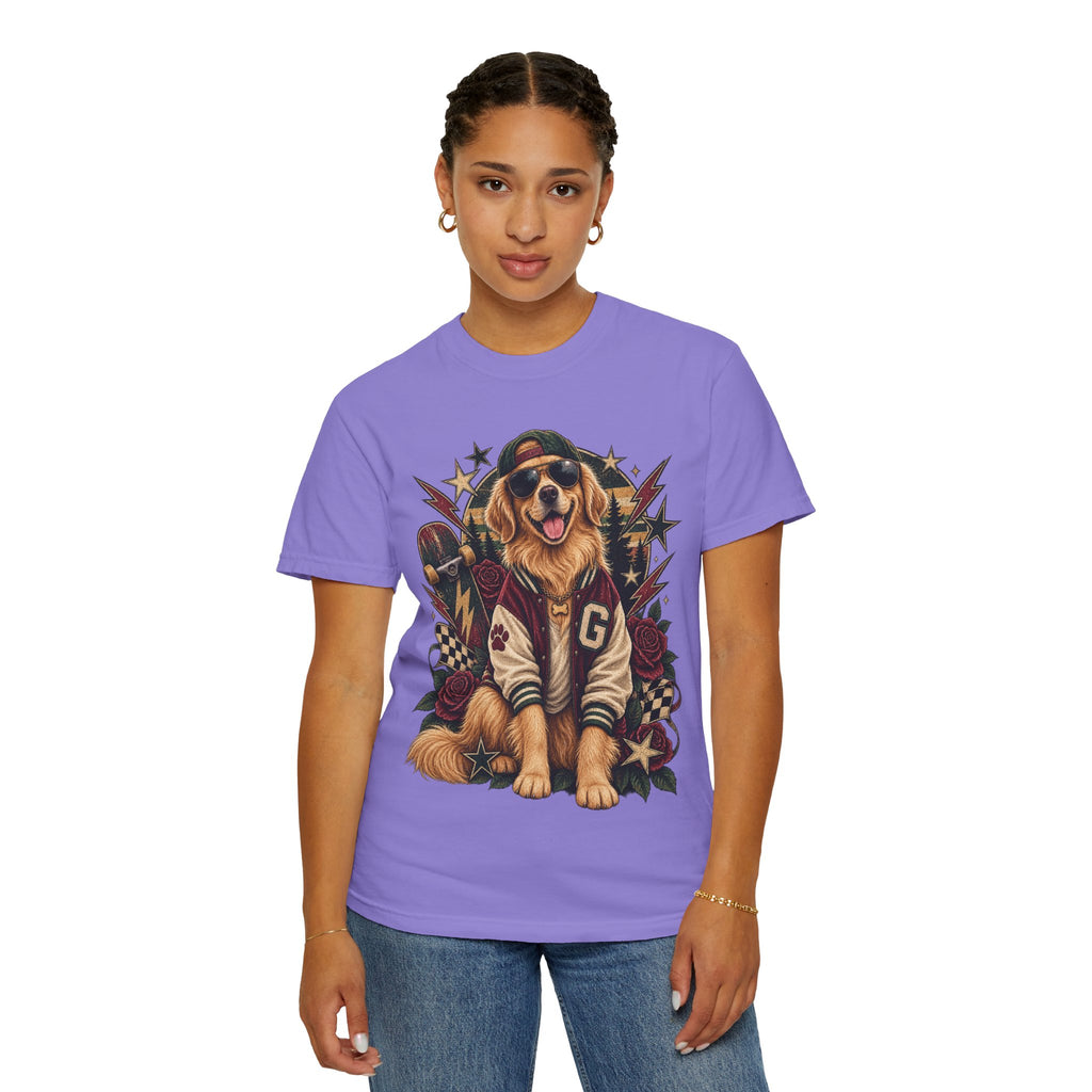 Golden Retriever Varsity T-Shirt — Retro Dog Jacket Design