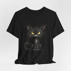 Grumpy Black Cat T‑Shirt — Cute Gothic Cat Tee with Yellow Eyes