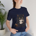 Nope Cat Coffee T‑Shirt — Grumpy Black Cat Holding 'Nope' Mug