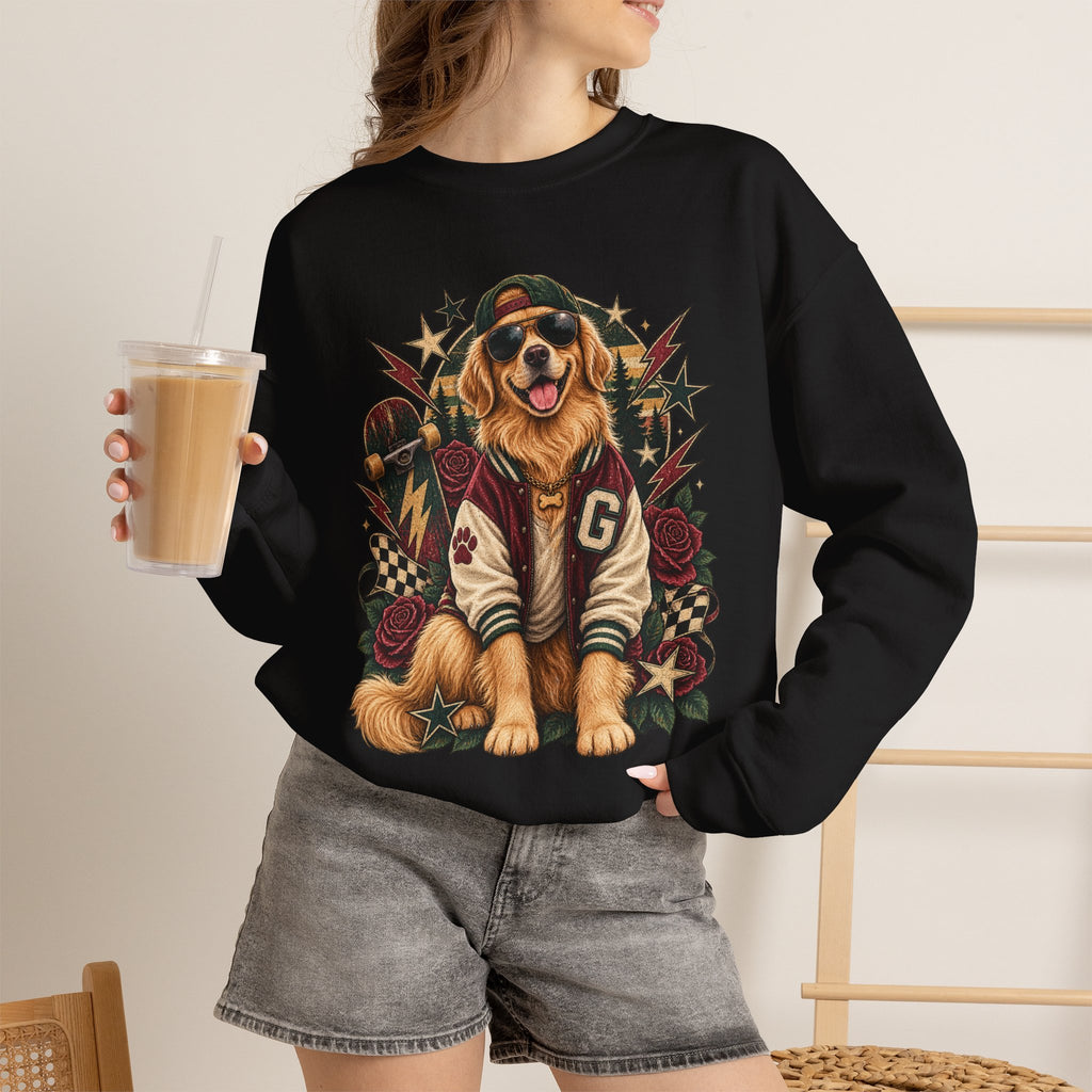 Golden Retriever Varsity Crewneck Sweatshirt — Retro Dog Lover Sweater