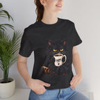 Nope Cat Coffee T‑Shirt — Grumpy Black Cat Holding 'Nope' Mug