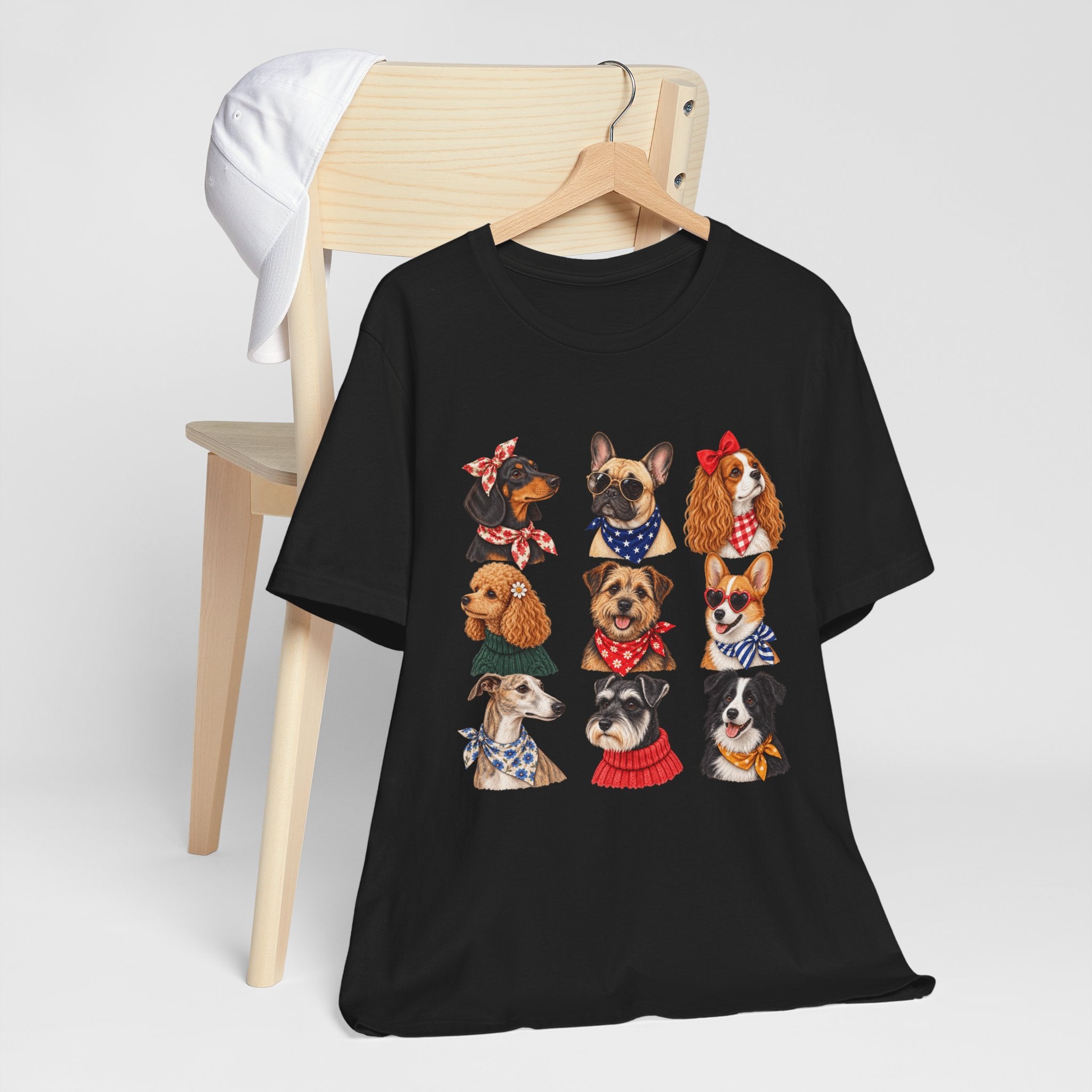 Cute Dog Portraits Tee — Vintage Paw Print Graphic T‑Shirt