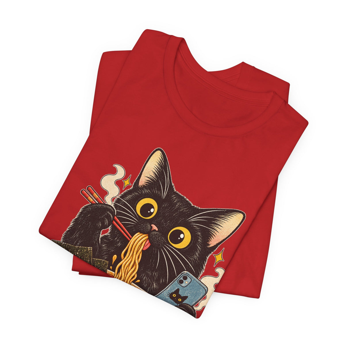 Black Cat Ramen T-Shirt — Cute Kitty Eating Ramen Graphic Tee