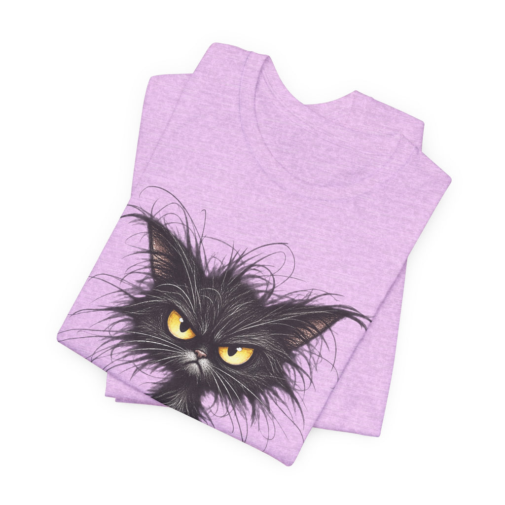 Grumpy Black Cat T‑Shirt — Cute Gothic Cat Tee with Yellow Eyes