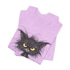 Grumpy Black Cat T‑Shirt — Cute Gothic Cat Tee with Yellow Eyes