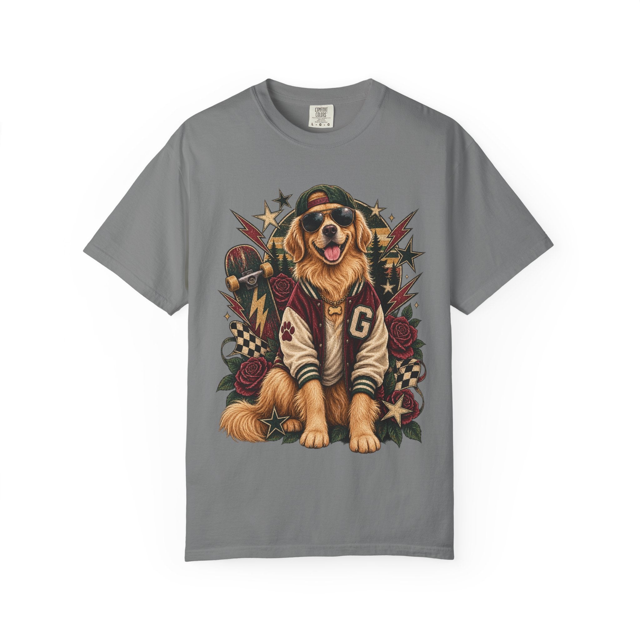 Golden Retriever Varsity T-Shirt — Retro Dog Jacket Design