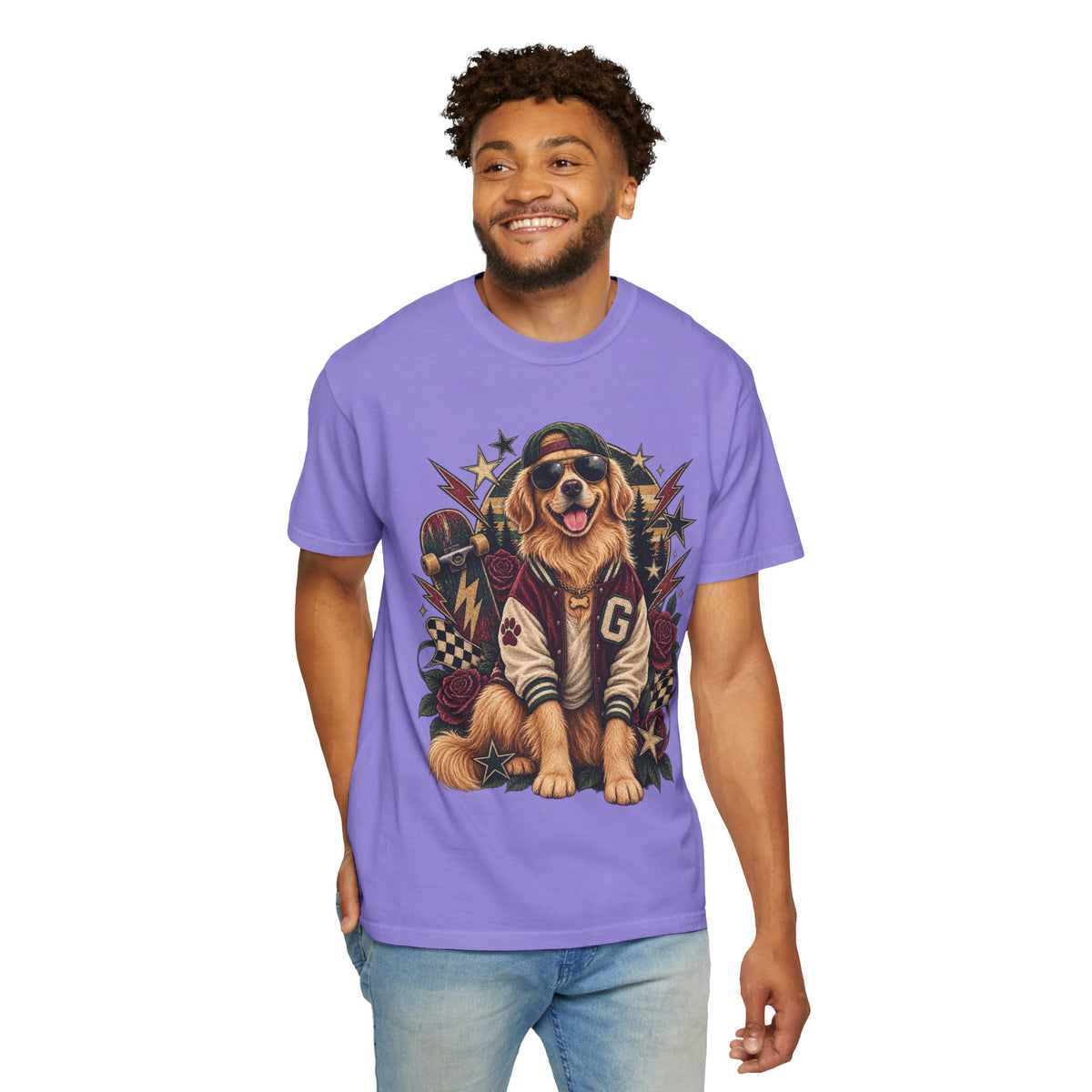 Golden Retriever Varsity T-Shirt — Retro Dog Jacket Design