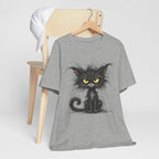 Grumpy Black Cat T‑Shirt — Cute Gothic Cat Tee with Yellow Eyes