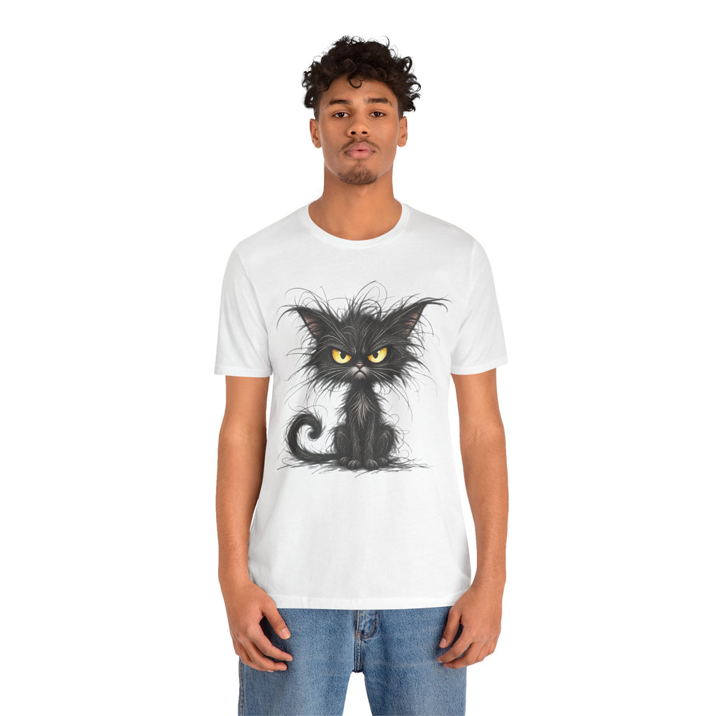 Grumpy Black Cat T‑Shirt — Cute Gothic Cat Tee with Yellow Eyes